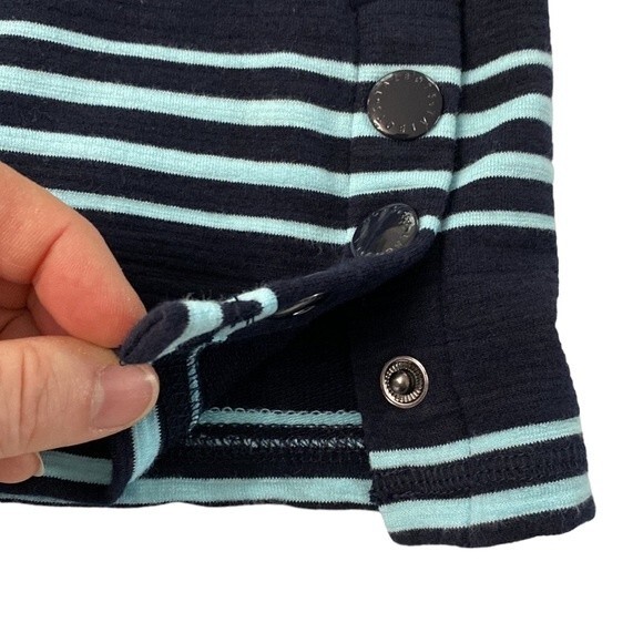 Talbots T by Talbots V-Neck Cotton Modal Stripe Dress Indigo/Gulf Stream Terry - Picture 14 of 16